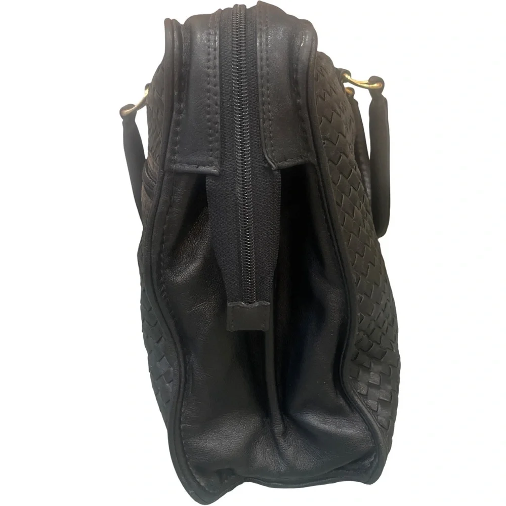 Vintage Ganson Woven Leather Satchel – Black Intrecciato Briefcase Bag